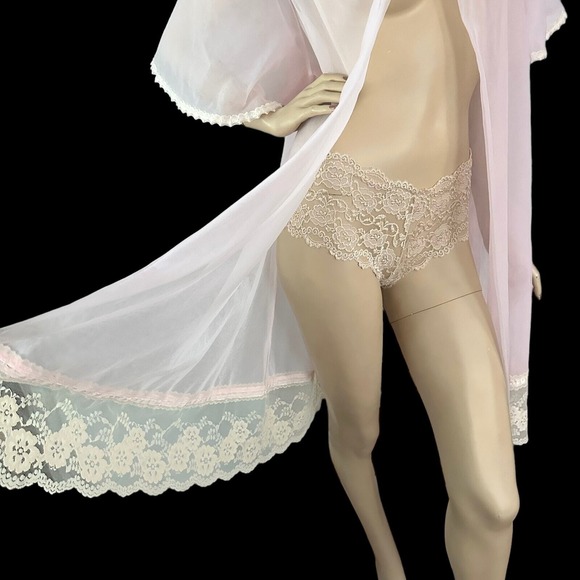 1960s Pink Sheer Chiffon Duster Oversized Midi Bell Sleeve Vintage Curvy Girl XL - Picture 2 of 10